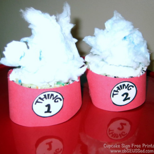 Dr. Seuss Cupcakes, Thing 1 & Thing 2 Printable Signs by obSeussed