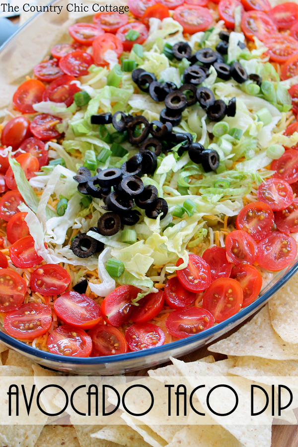 Make this avocado taco dip for the big game or anytime! A delicious dip that is the perfect appetizer at any party!