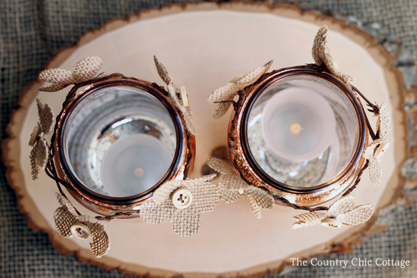 tea lights inside mason jar centerpiece