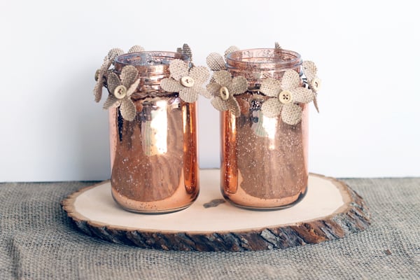 completed copper mason jar centerpiece