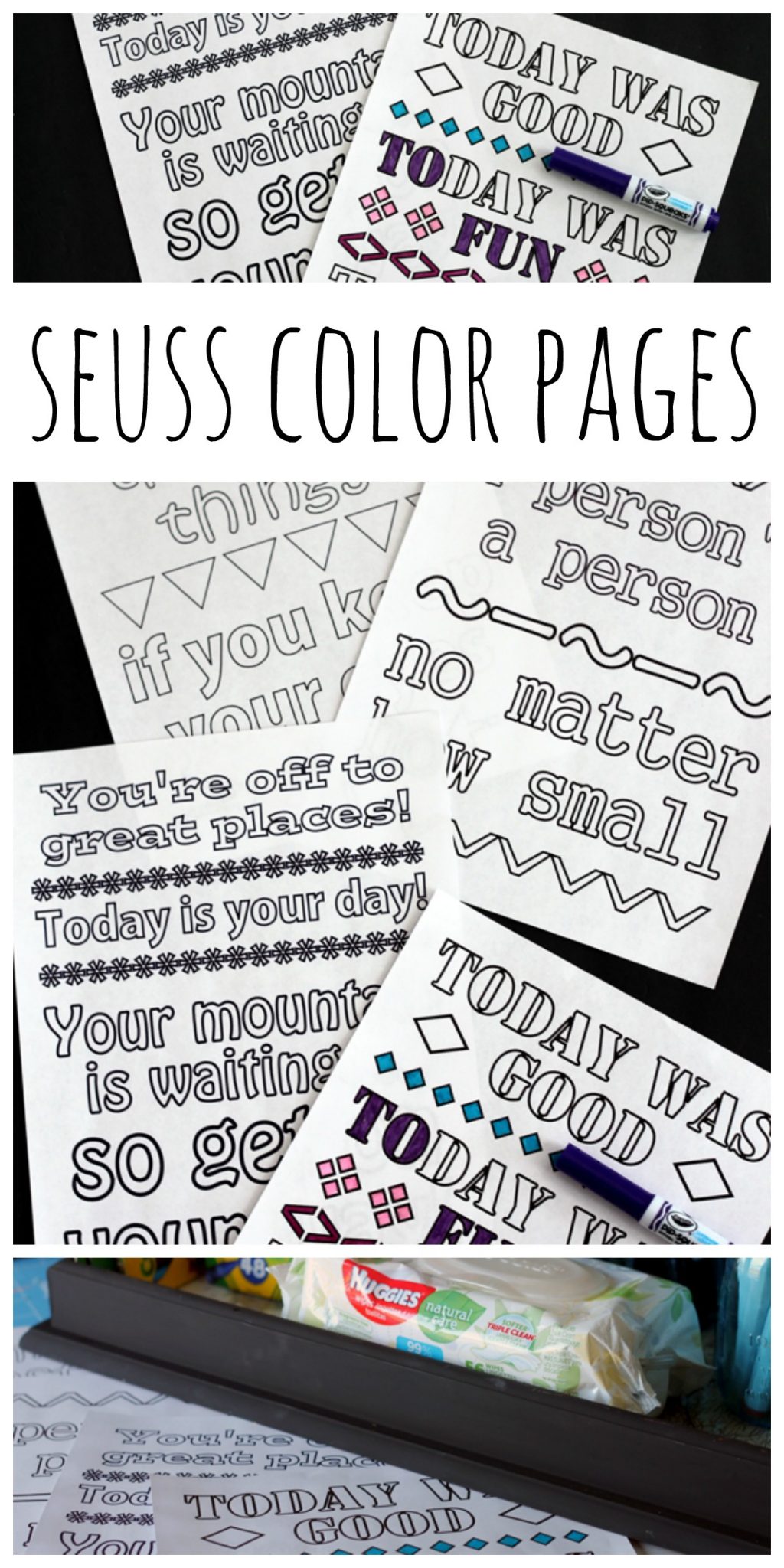 Print these Dr. Seuss free printables! Quotes from Seuss himself on fun coloring pages that are perfect for kids and adults! If you love adult coloring pages, you will love these!