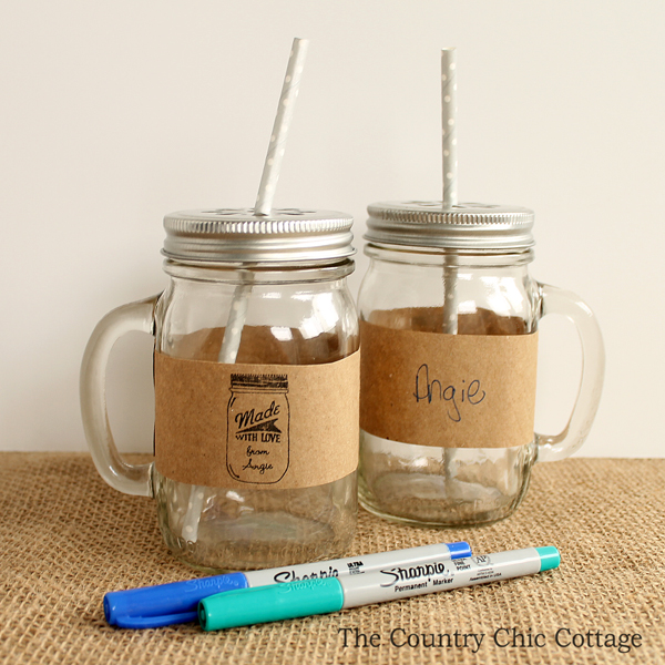 two jars with name label and straws