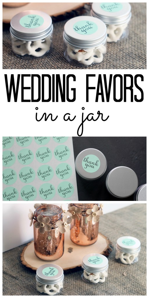 These wedding favors in small mason jars are perfect for your wedding! The jars are actually plastic so no worries about the guests breaking these wedding favors!