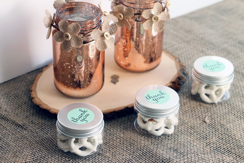 copper mason jar centerpiece with mason jar wedding favors