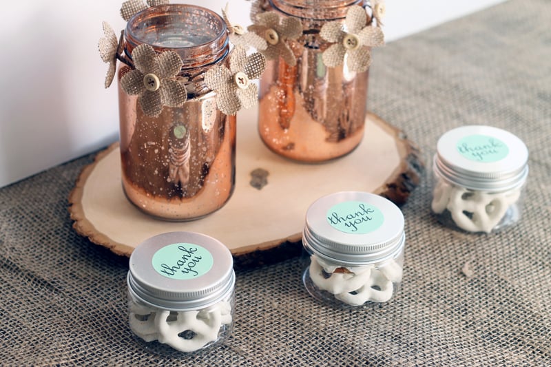 copper mason jar centerpiece with mason jar wedding favors 