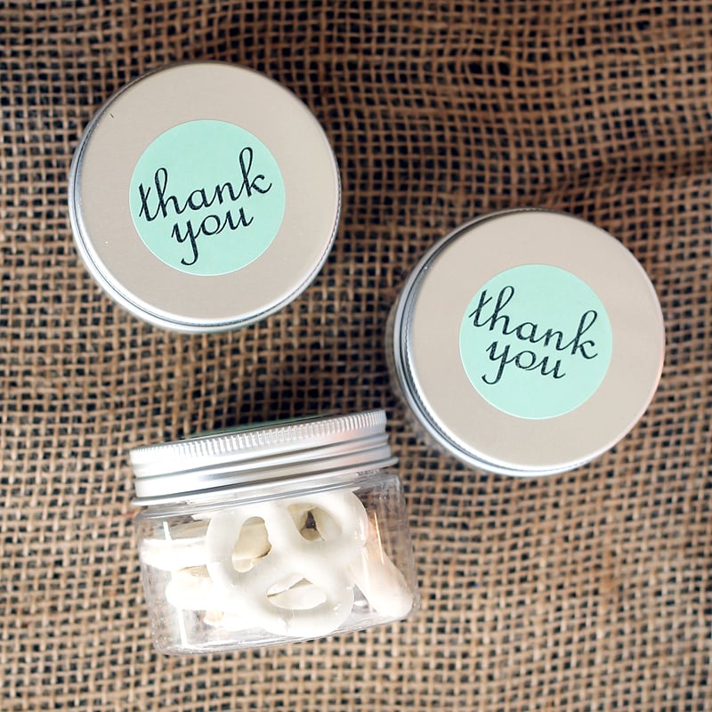Overhead view of 3 mason jar wedding favors