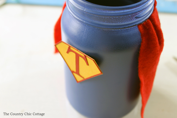 assembling superhero mason jar gift