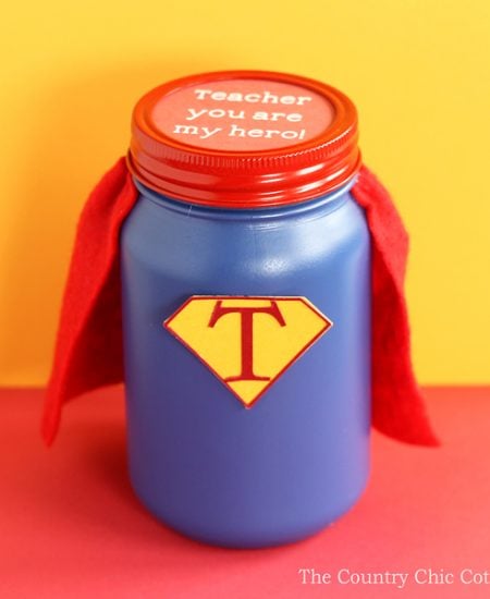 This hero teacher gift in a jar is perfect for Teacher Appreciation Week! Get the supplies you need to make this fun token of your appreciation for any teacher!