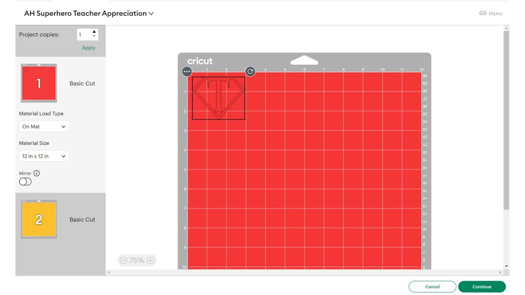 cut files separated on mat by color