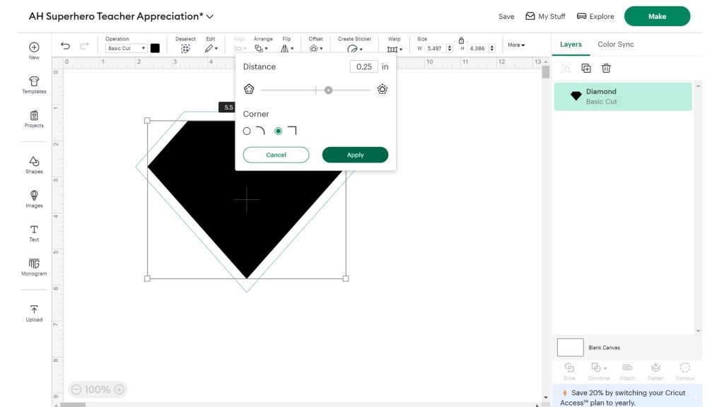 adding an offset in Cricut design space