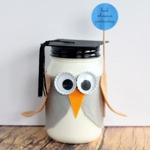 Graduation Mason Jar gift - A graduation gift in a jar made like an owl! Look whoooos graduating! Perfect for graduates of all ages!