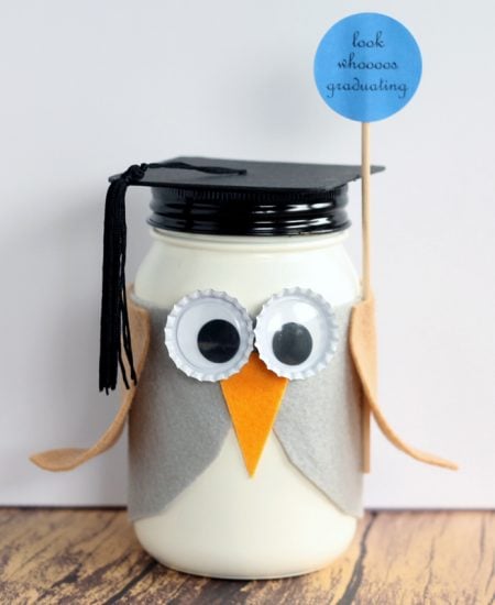 Graduation Mason Jar gift - A graduation gift in a jar made like an owl! Look whoooos graduating! Perfect for graduates of all ages!