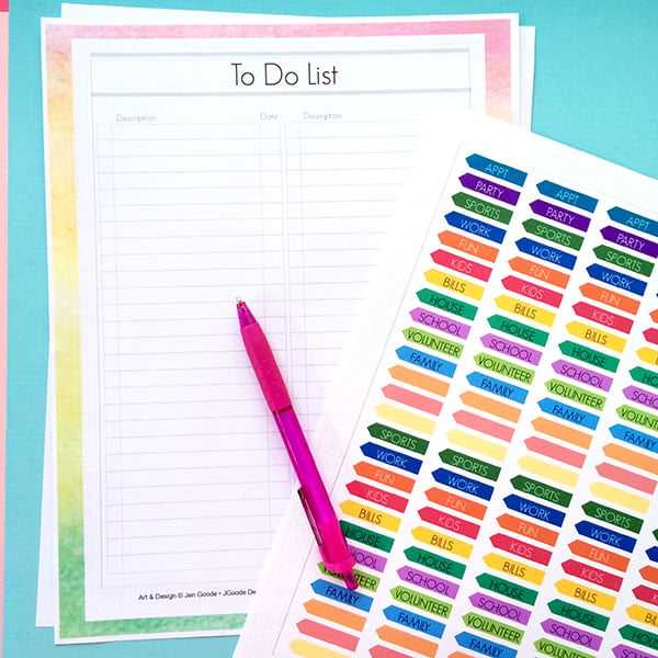 Printable Planner Page To-Do- List designed by Jen Goode