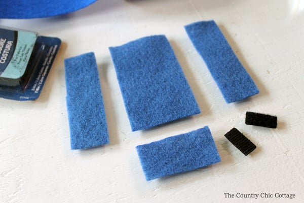 blue felt pieces cut