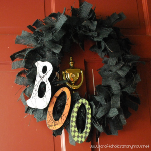 Boo Halloween Burlap Wreath by Craftaholics Anonymous