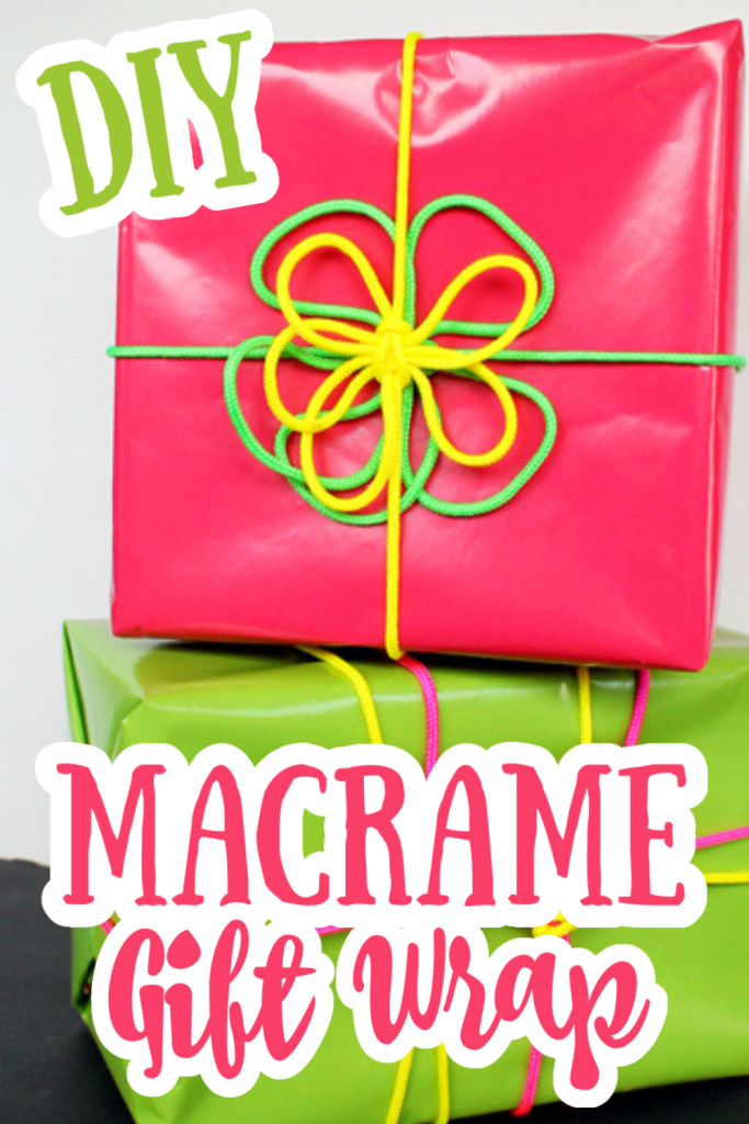 brightly colored packages wrapped with macrame ties 