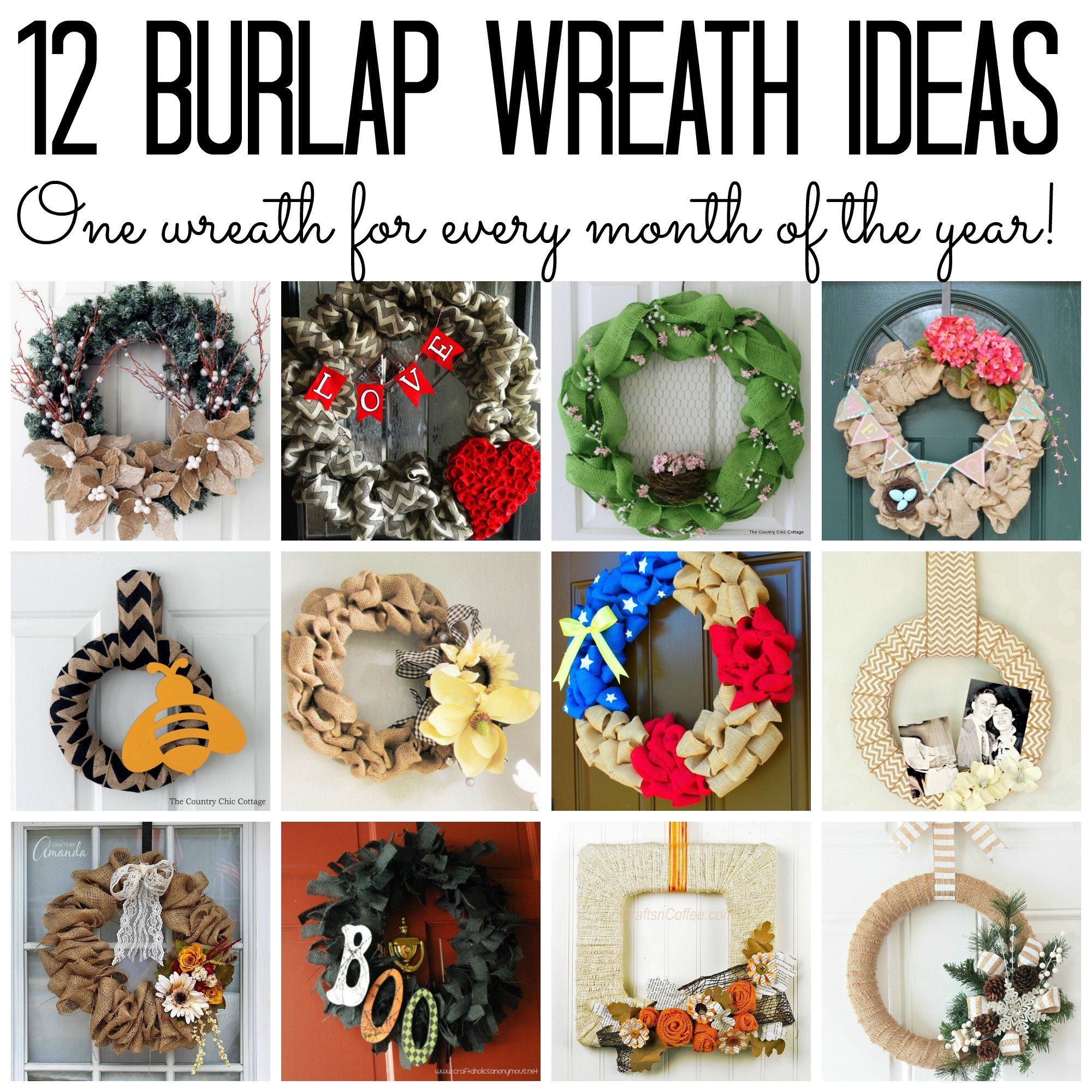 12 Seasonal Burlap Wreath Ideas - one for every month, every season!