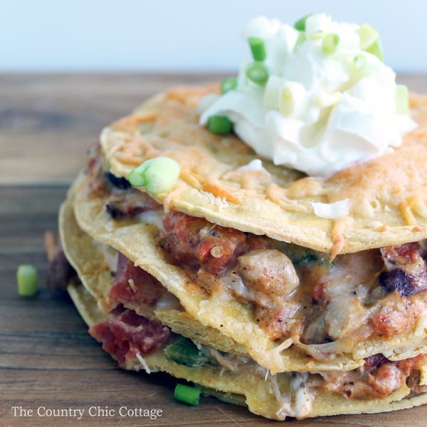 Chicken tortilla stack recipe - a perfect weeknight meal that the whole family will love!