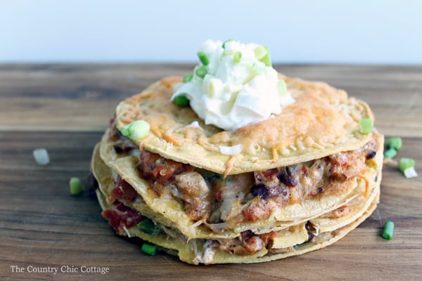 Chicken tortilla stack recipe - a perfect weeknight meal that the whole family will love!