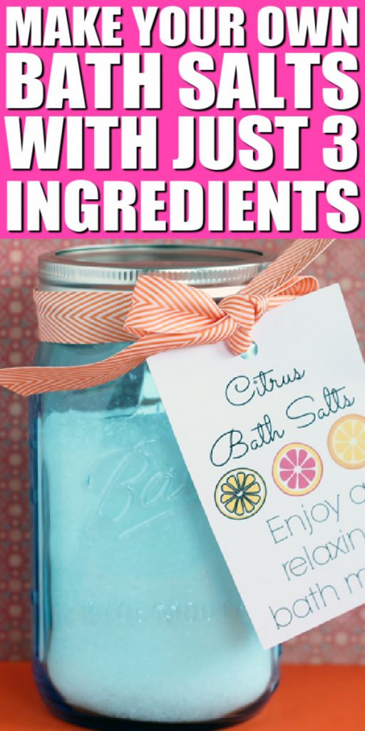 Make your own citrus bath salts for a great gift in a jar. Give this for Mother's Day or any occasion with a free printable tag. #bathsalts #masonjars #giftinajar #easygift