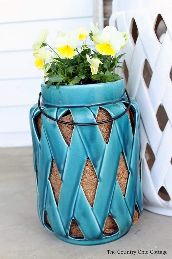 ceramic lantern used as a planter