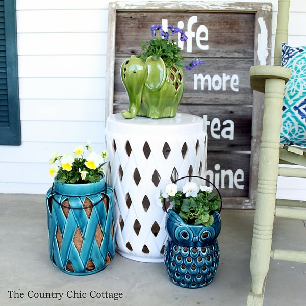 lantern planter idea used on a porch