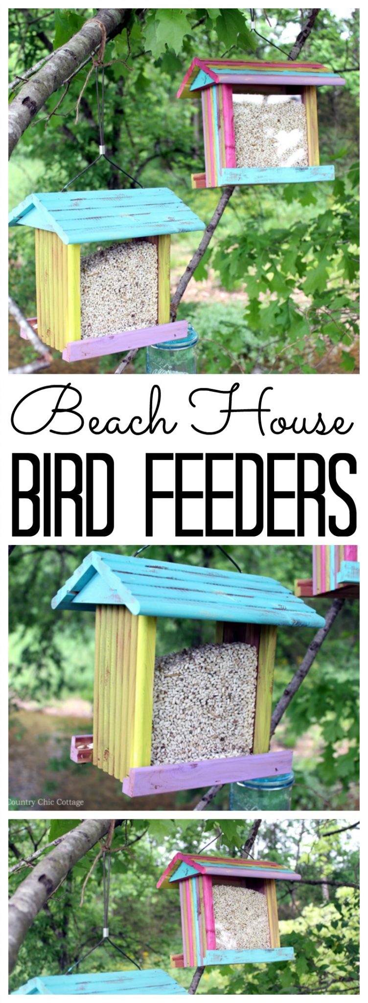 beach-themed painted DIY bird feeders