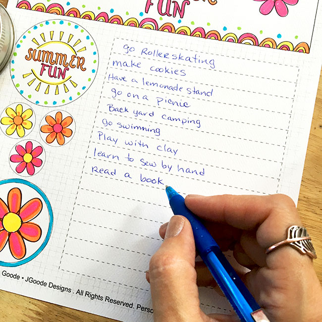 Writing down summer fun ideas