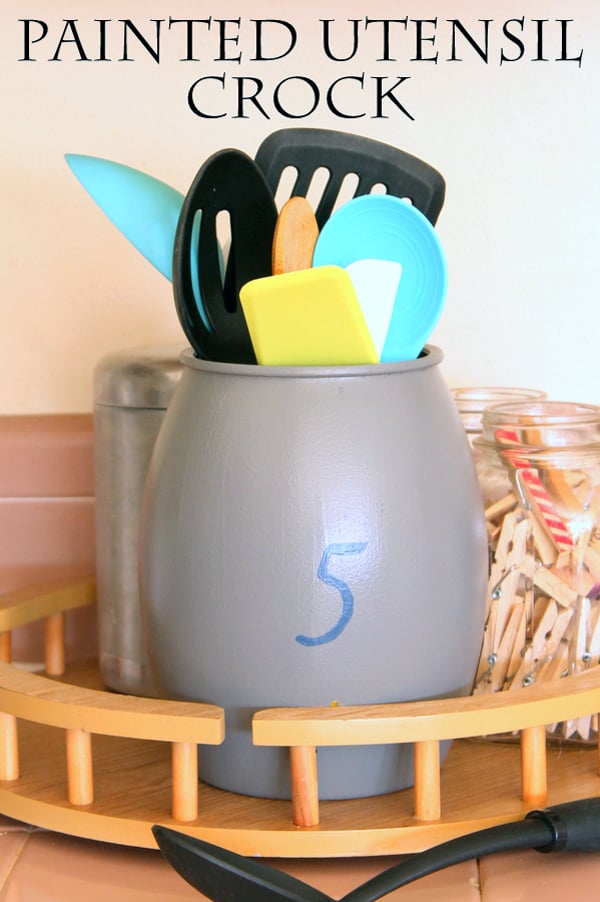 DIY painted crock for your kitchen pin image