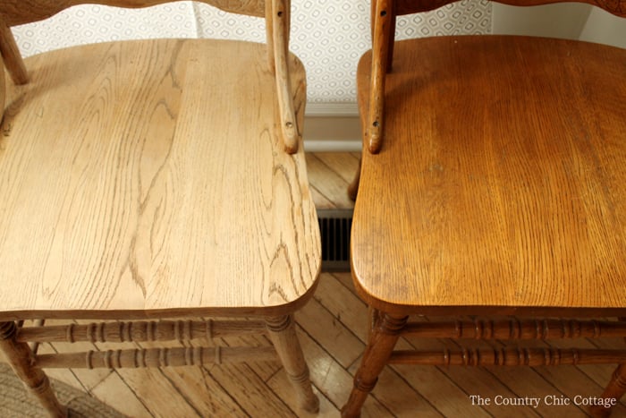 showing the difference between old finish and stripped wood