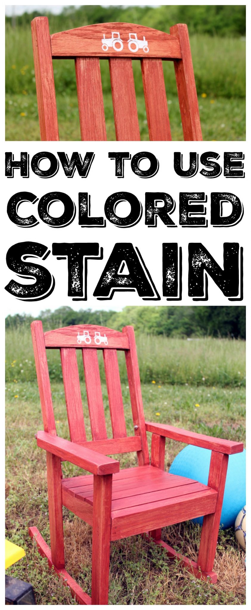 How to use colored stain on unfinished furniture of all kinds! Love this child's rocking chair!