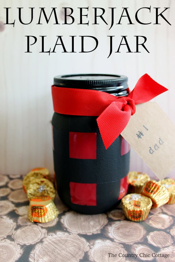 Lumberjack plaid mason jar gift idea pin image