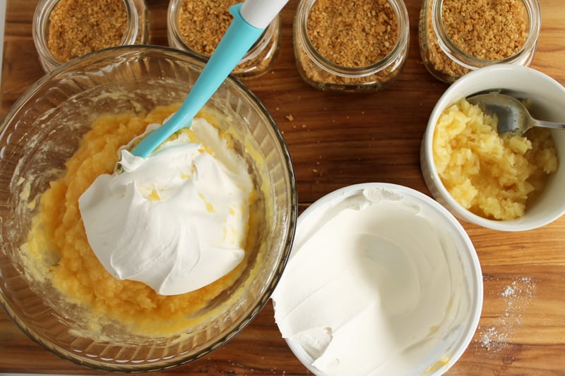 Ingredients for pineapple cheesecakes in jars