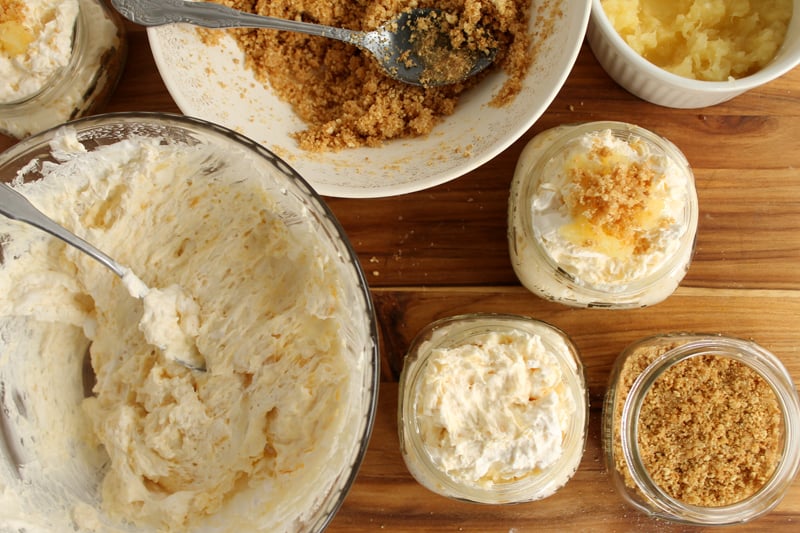 Top view of pineapple cheesecake ingredients