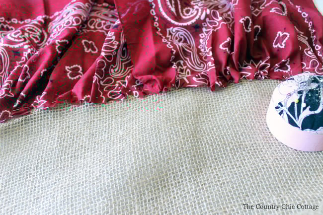 pinning bandanna and burlap together