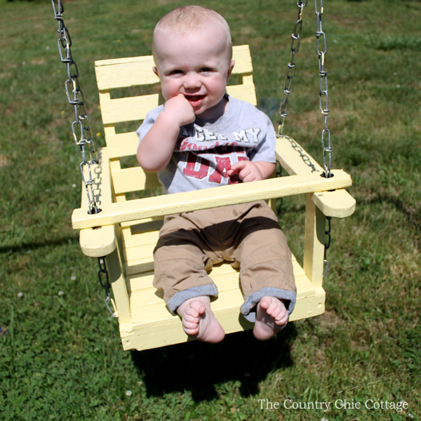 Details on this wood baby swing refinish! You can revitalize an old wooden swing like this as well!