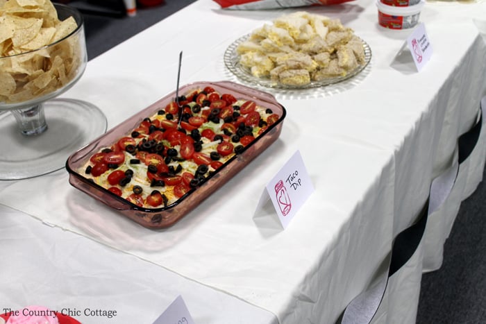 No bridal shower is complete without fun and tasty appetizers like finger sandwiches and taco dip