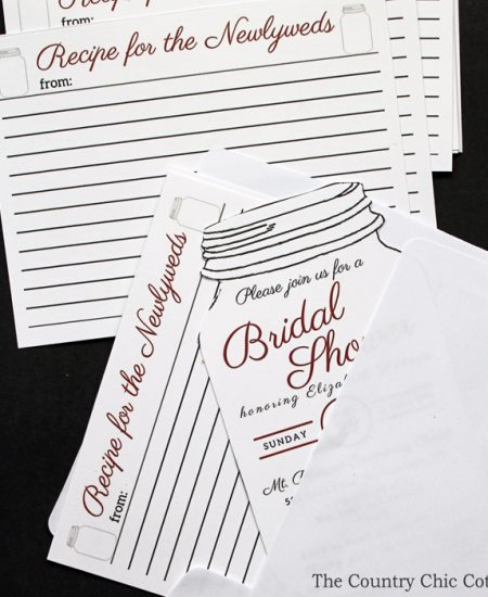 A fun bridal shower recipe idea! Send recipe cards to all of your guests with the invitation and have them bring their favorite recipes instead of a card! Free printable recipe cards included!