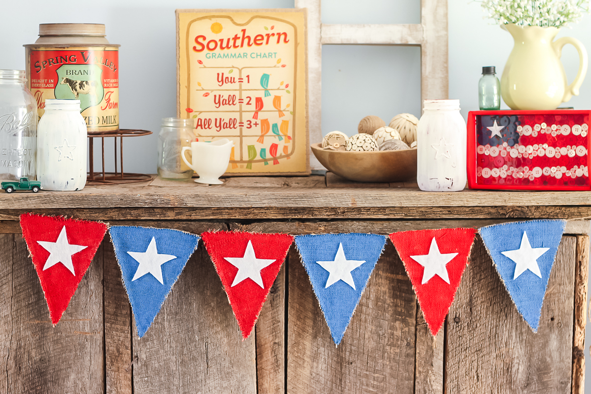 diy patriotic banner on a mantel