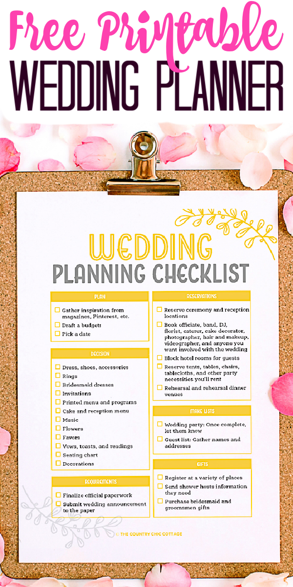 Get this free printable wedding planner and let it help you plan your wedding! A great checklist for all of those little things you may be forgetting! #wedding #weddingplanning #checklist #freeprintable