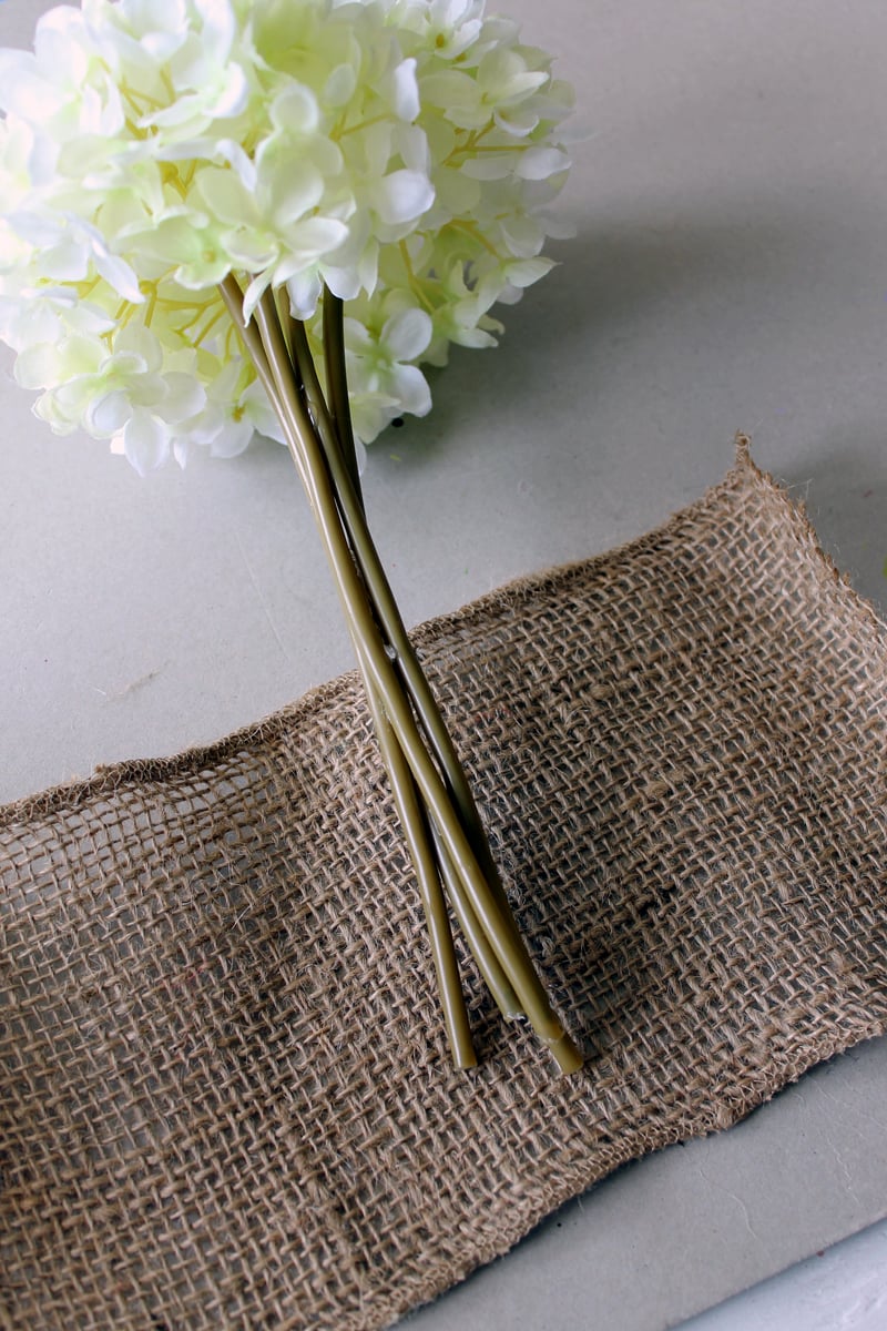 wrapping flowers in burlap