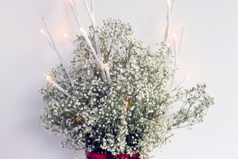 adding lighted LED branches to mason jars