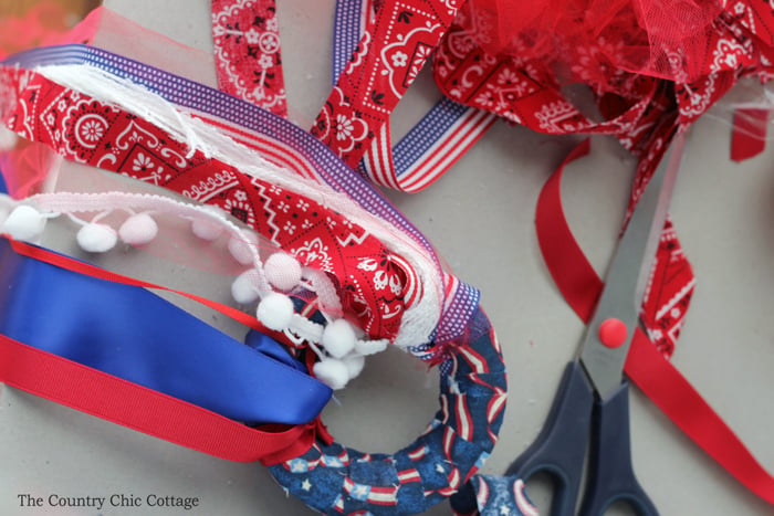 red, white, and blue fabric scraps