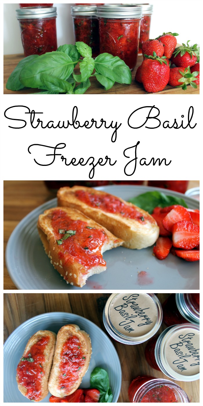 Make strawberry basil jam and add on our free printable labels! A great freezer jam recipe that only takes minutes to make! The sweet and savory combination will really hit the spot!