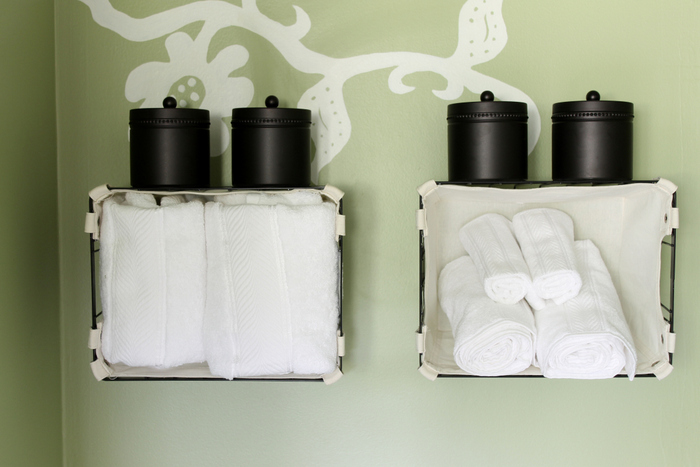 Baskets holding extra towels