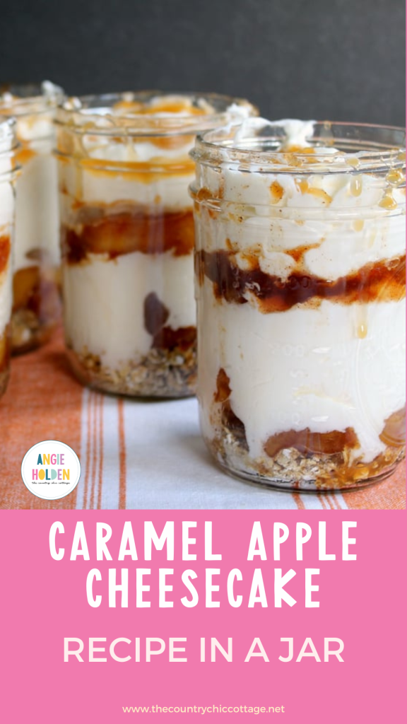 caramel apple cheesecake recipe in a jar