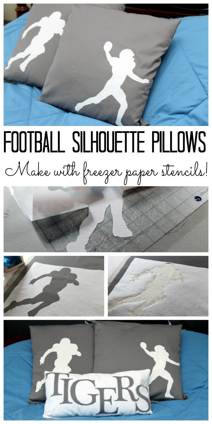 Make these DIY football silhouette pillows with a few simple supplies! A quick and easy project that is perfect for a boy's room!