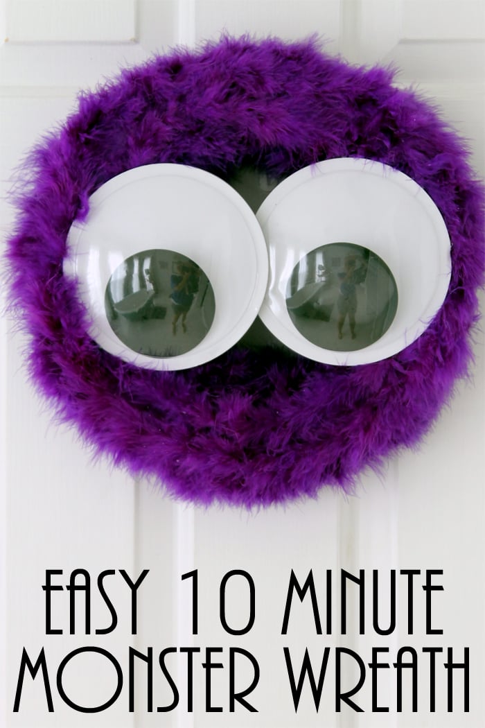 Make this easy monster wreath for Halloween in about 10 minutes! Love this idea!