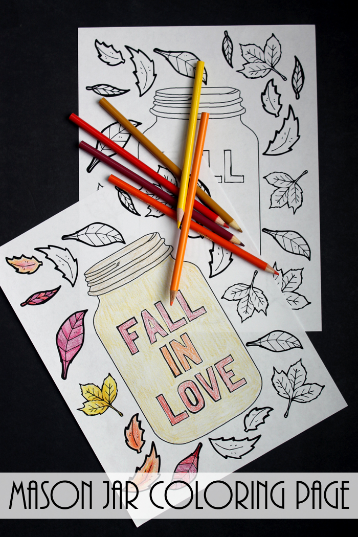 Get this free printable mason jar coloring page for fall! A great coloring page for adults or kids! 