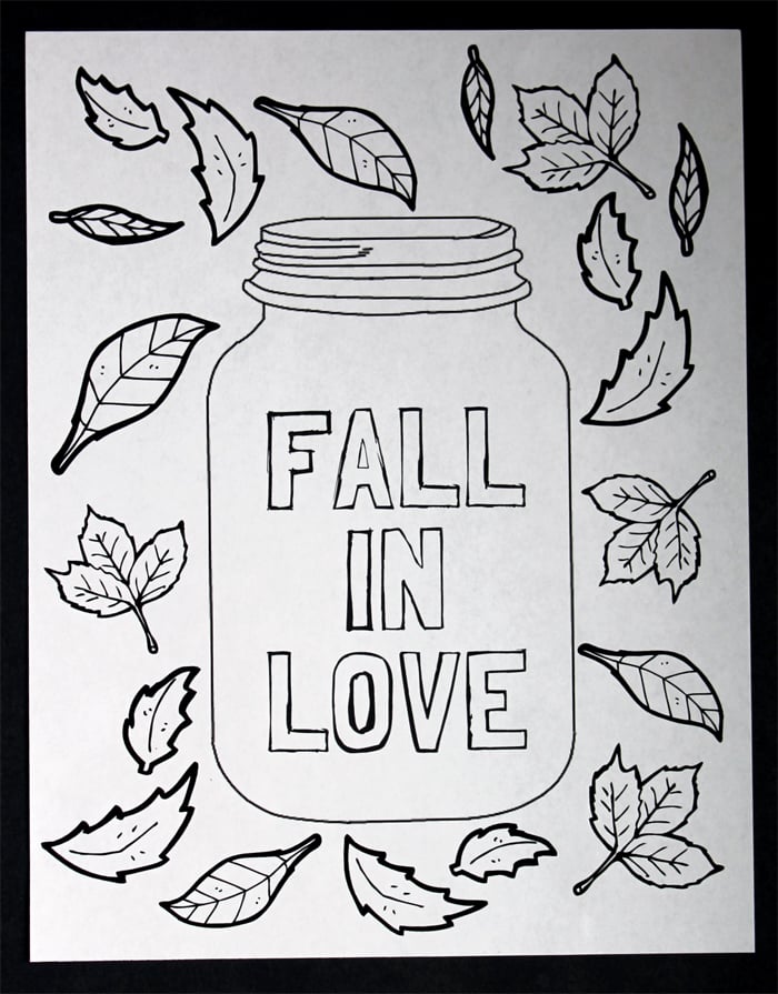 Get this free printable mason jar coloring page for fall! A great coloring page for adults or kids! 